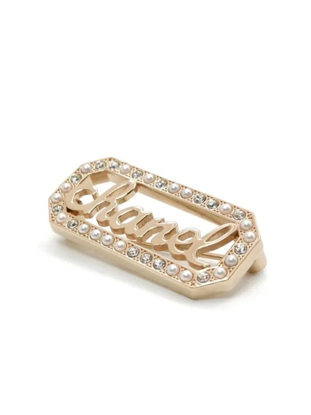 Chanel Brooch Corsage Gold Logo Rhinestone